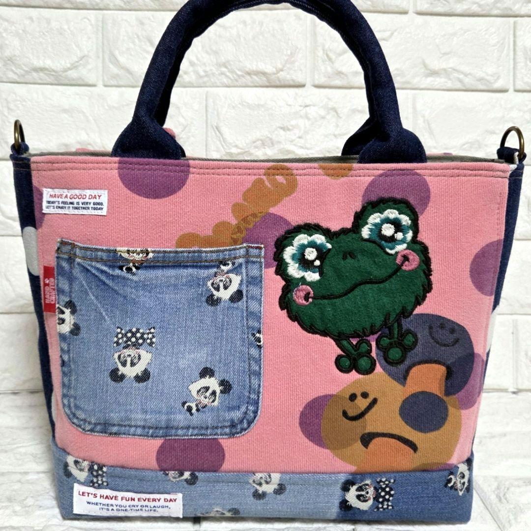 922 デニム＊リメイク＊パンダ＊バッグ＊トートバッグ