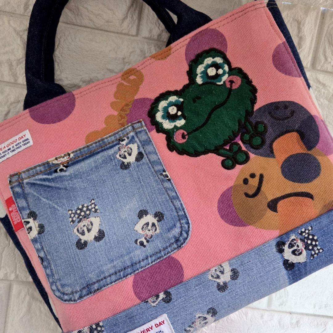 922 デニム＊リメイク＊パンダ＊バッグ＊トートバッグ