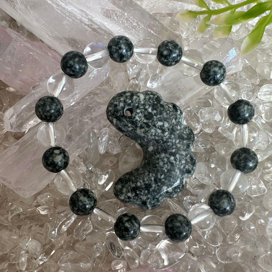 遠野霊石×ヒマラヤ水晶　ブレスレット＆1点限定ケモノ型勾玉セット＊高波動お守り
