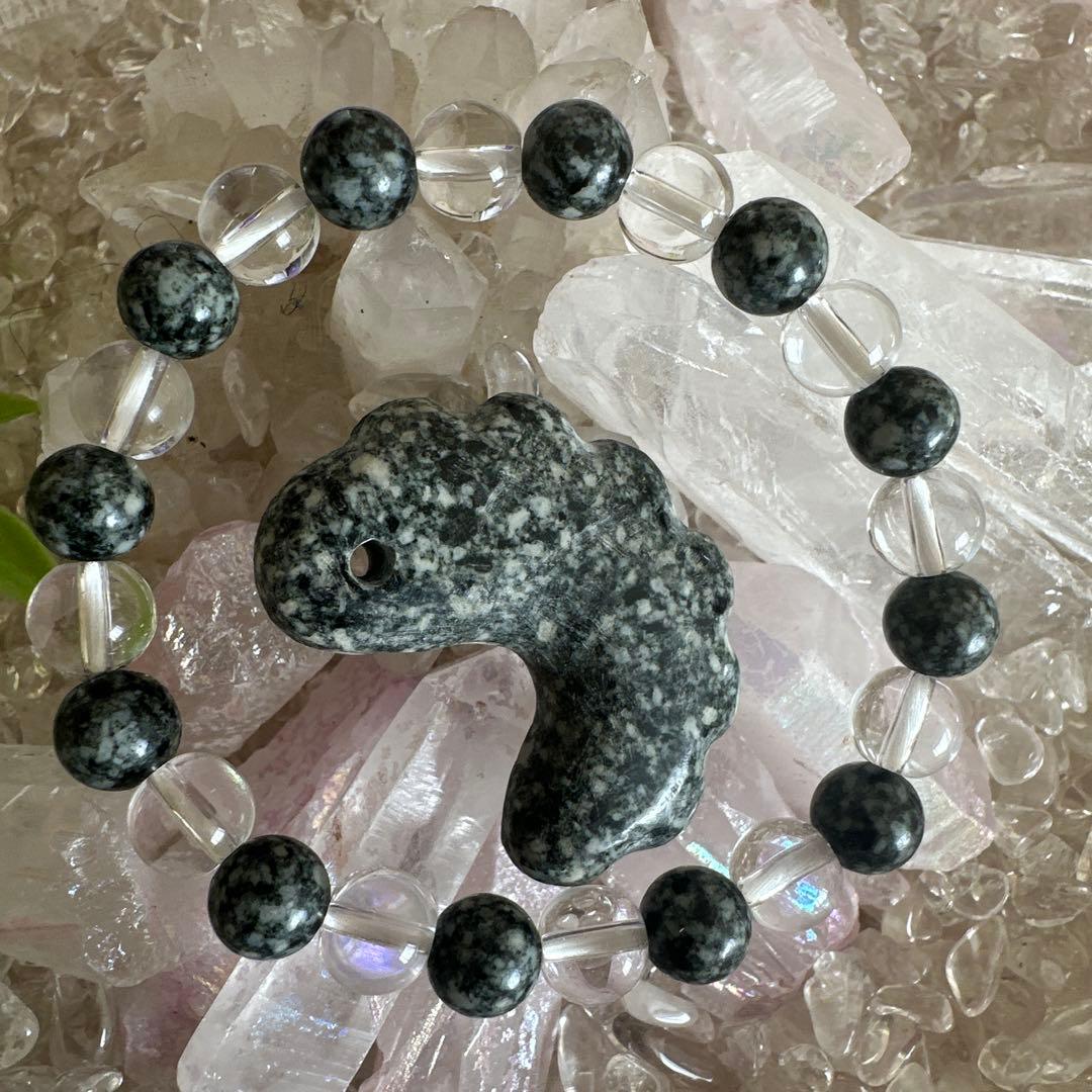 遠野霊石×ヒマラヤ水晶　ブレスレット＆1点限定ケモノ型勾玉セット＊高波動お守り