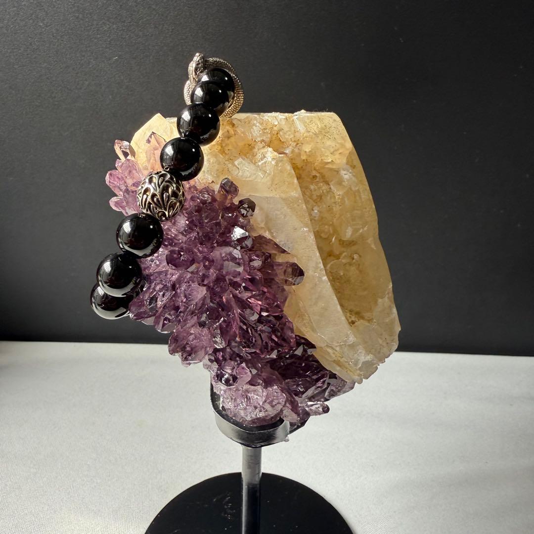 天然石カルサイト共生アメジストの原石　置物　鉱物NO.020613