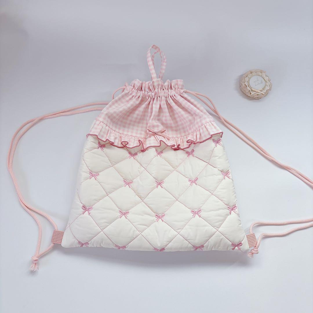 a♡プロフィール必読様　レッスンバッグ　上履き袋　ヌビ　キルト　りぼん　刺繍生地