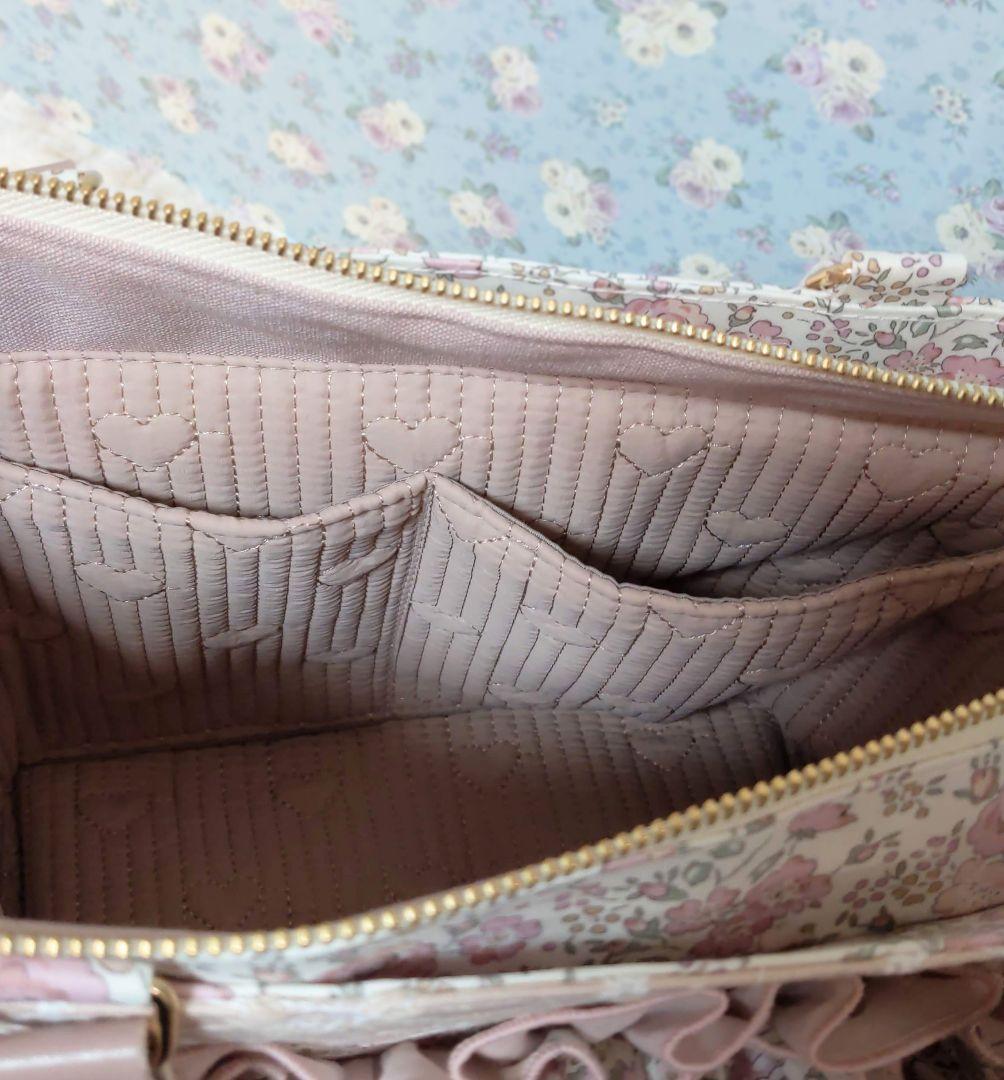 リバティ　フェリシテ　ベビーピンク　リボンチャーム付ダブルフリルトート