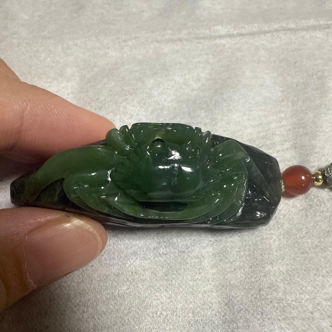 和田玉碧玉蟹ペンダント