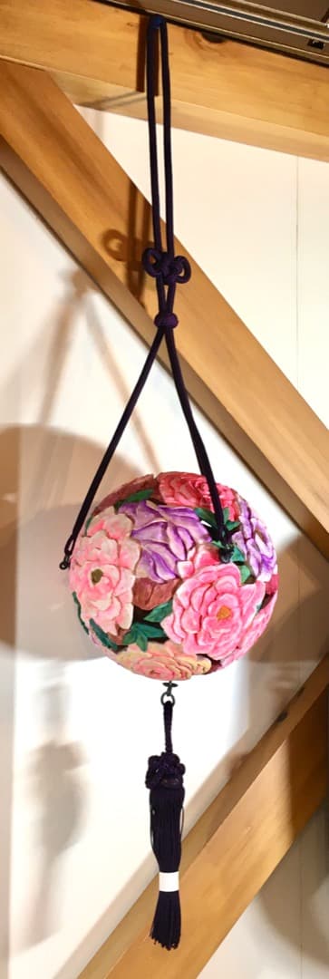 『牡丹』 平田雅哉刀 木彫 呂香炉 109cm(フサ含め) 彫刻 共箱 骨董