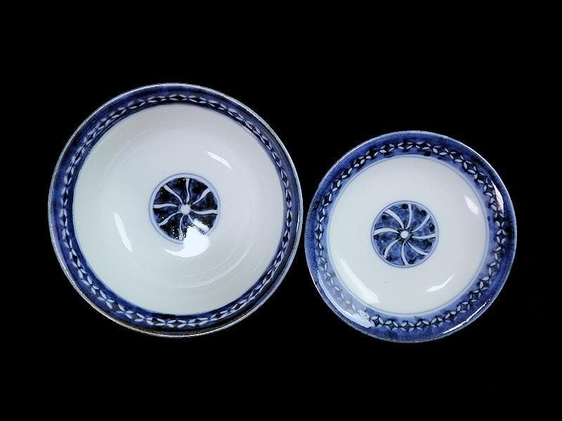 古伊万里　染付　鼓に調緒の図　蓋茶碗　江戸期　E213AS-CHl