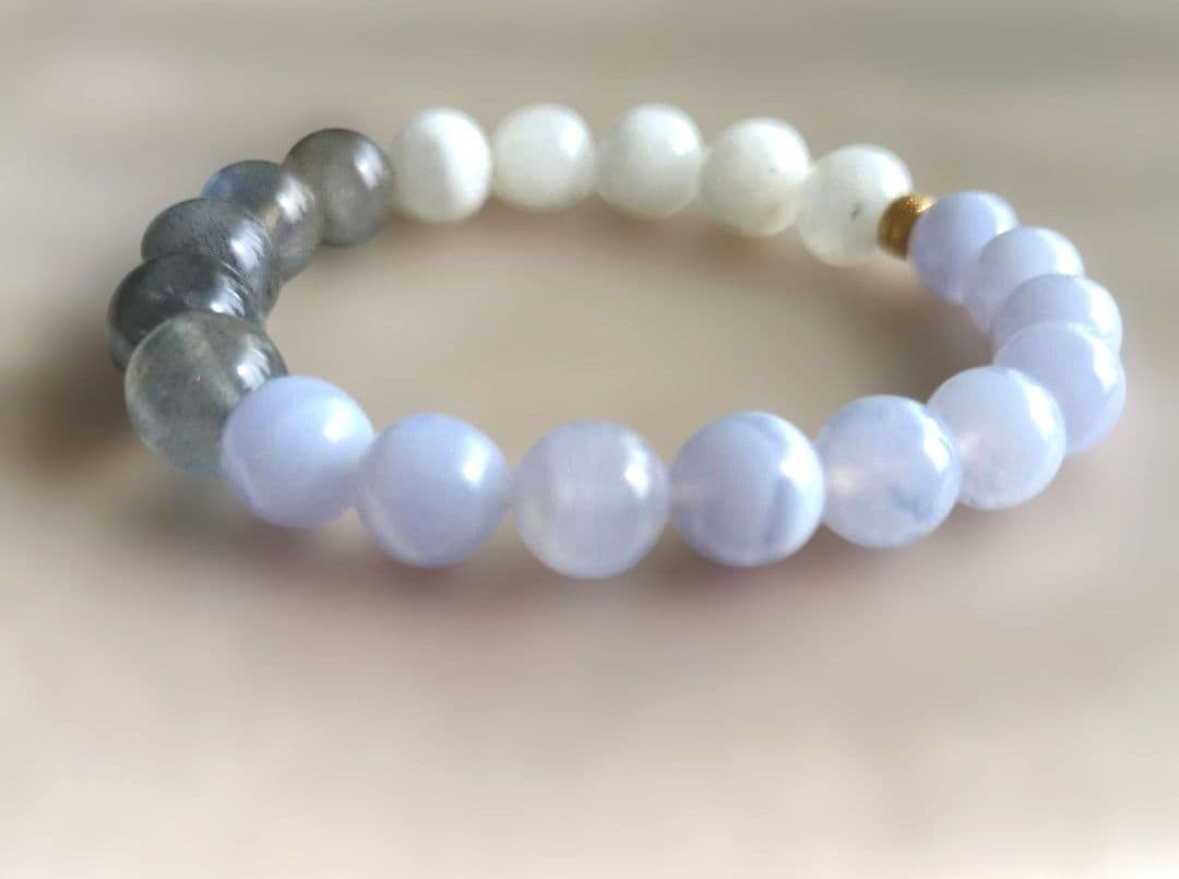 ラブラドライト/ムーンストーン直感力、霊性パワーストーンブレス高品質