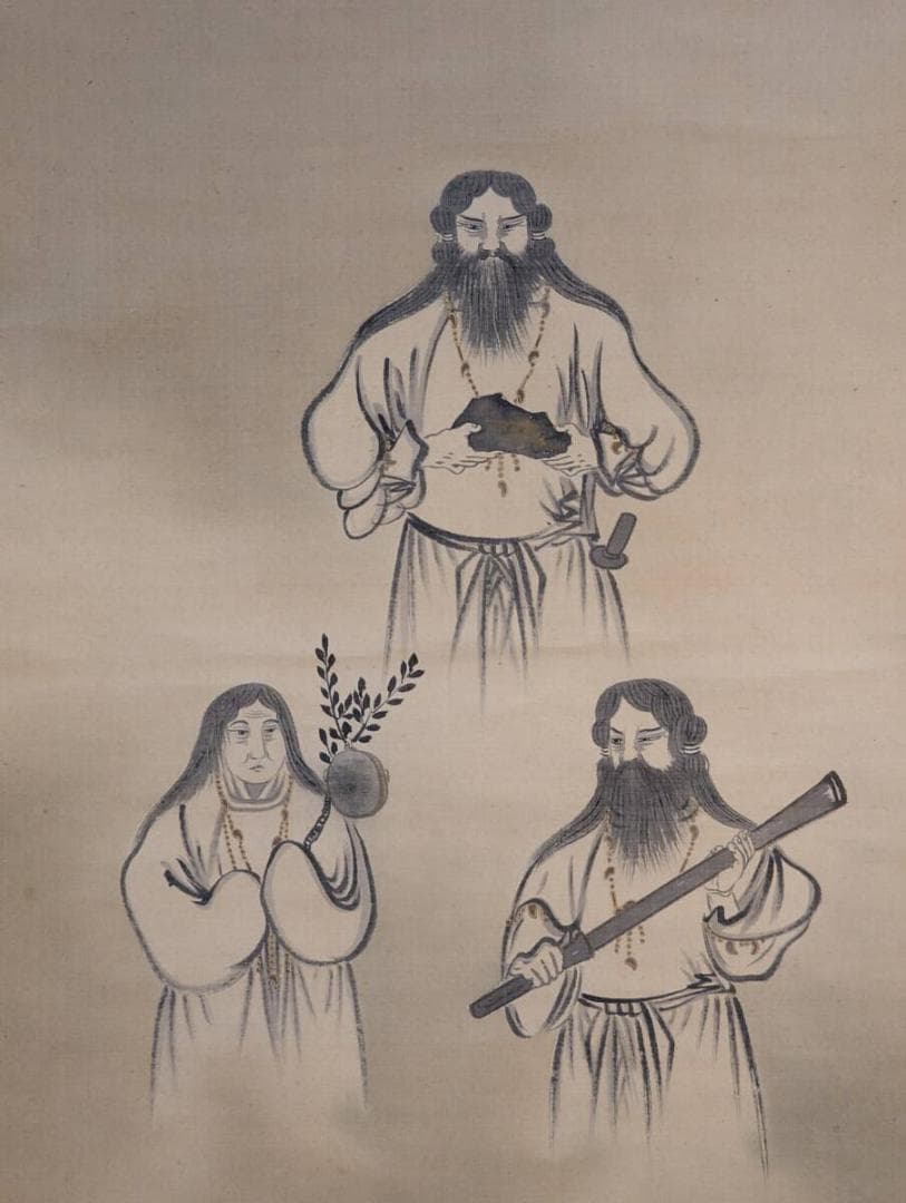 【真作】掛軸　神道三柱神図　天之御中主神・高皇産霊神・神産巣日神　共箱入　V84