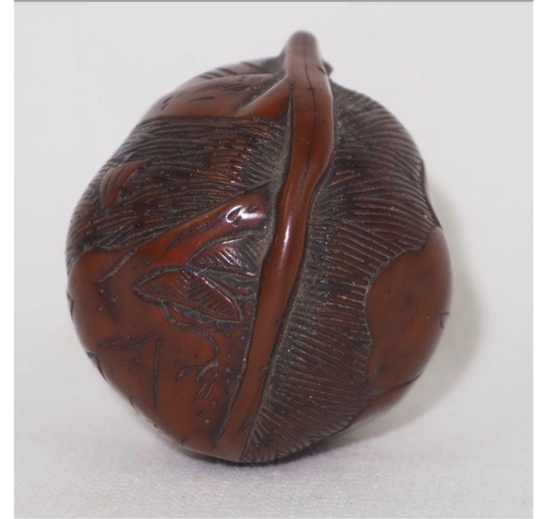 送料無料　江戸時代　山水楼閣文彫　極上品胡桃根付　高3.1ｃｍ