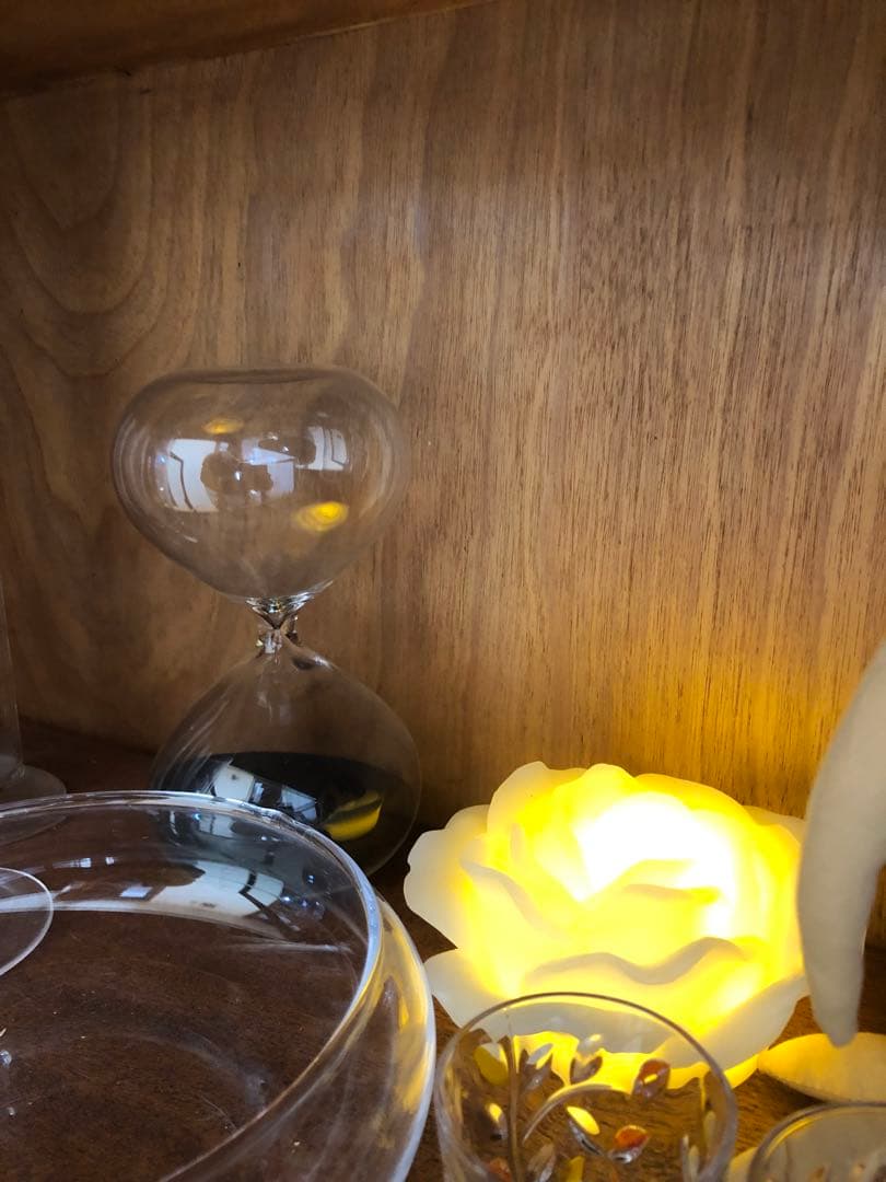 オーク材 洋モダン 【 アンティークキャビネット 】大正ガラス ビンテージ家具