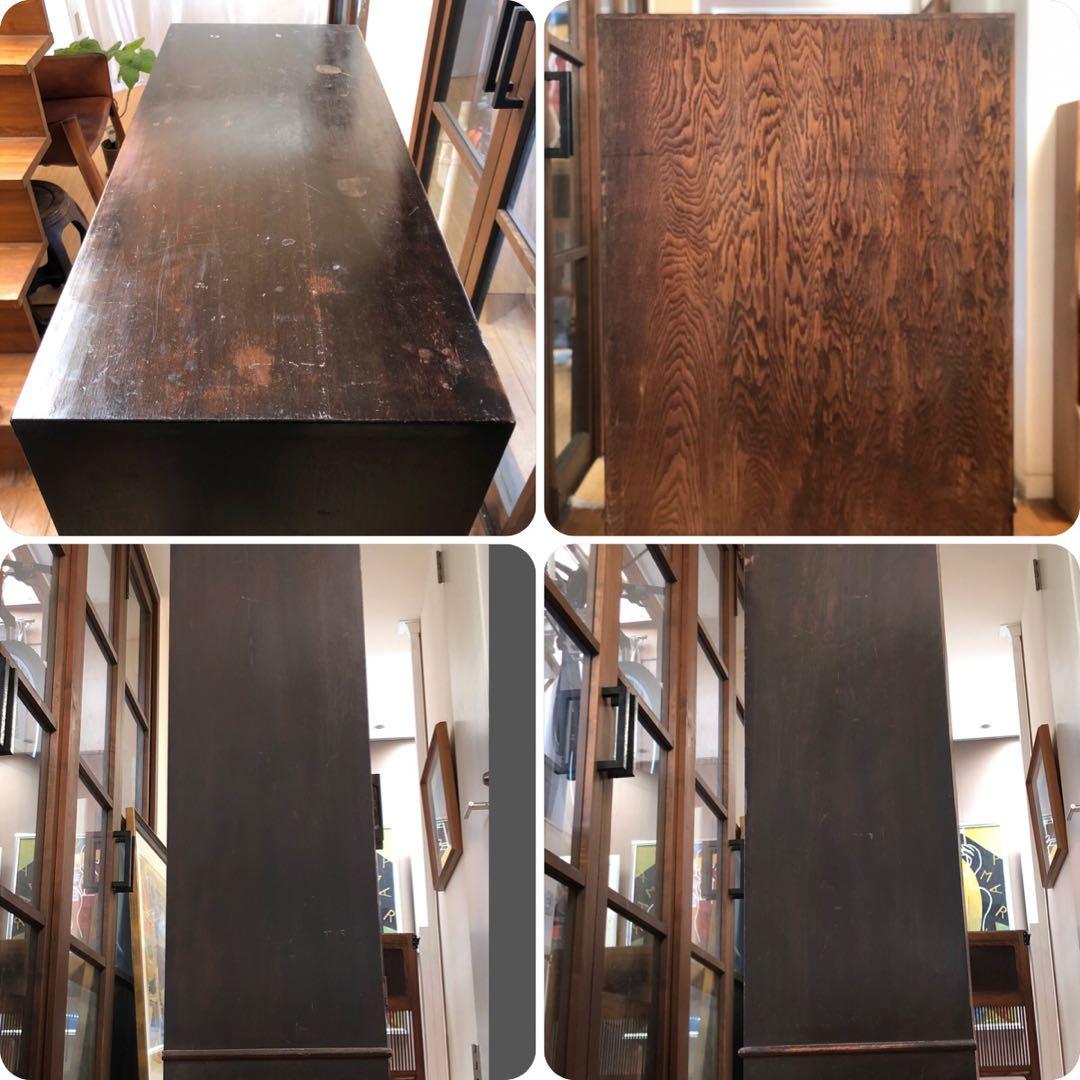 オーク材 洋モダン 【 アンティークキャビネット 】大正ガラス ビンテージ家具