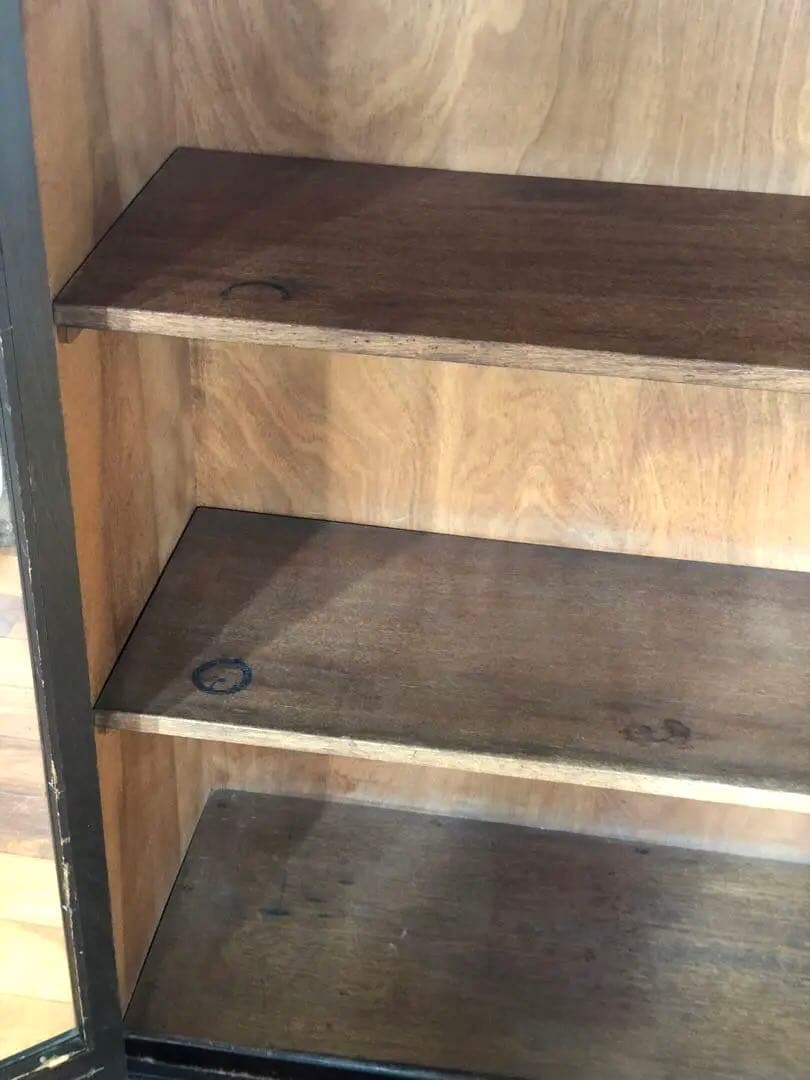 オーク材 洋モダン 【 アンティークキャビネット 】大正ガラス ビンテージ家具