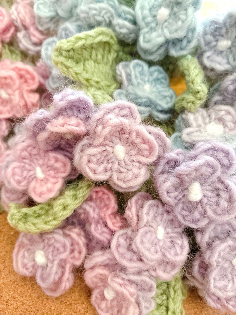 紫陽花　花束ブランケット ブーケブランケット　手編み ハンドメイド 80cm