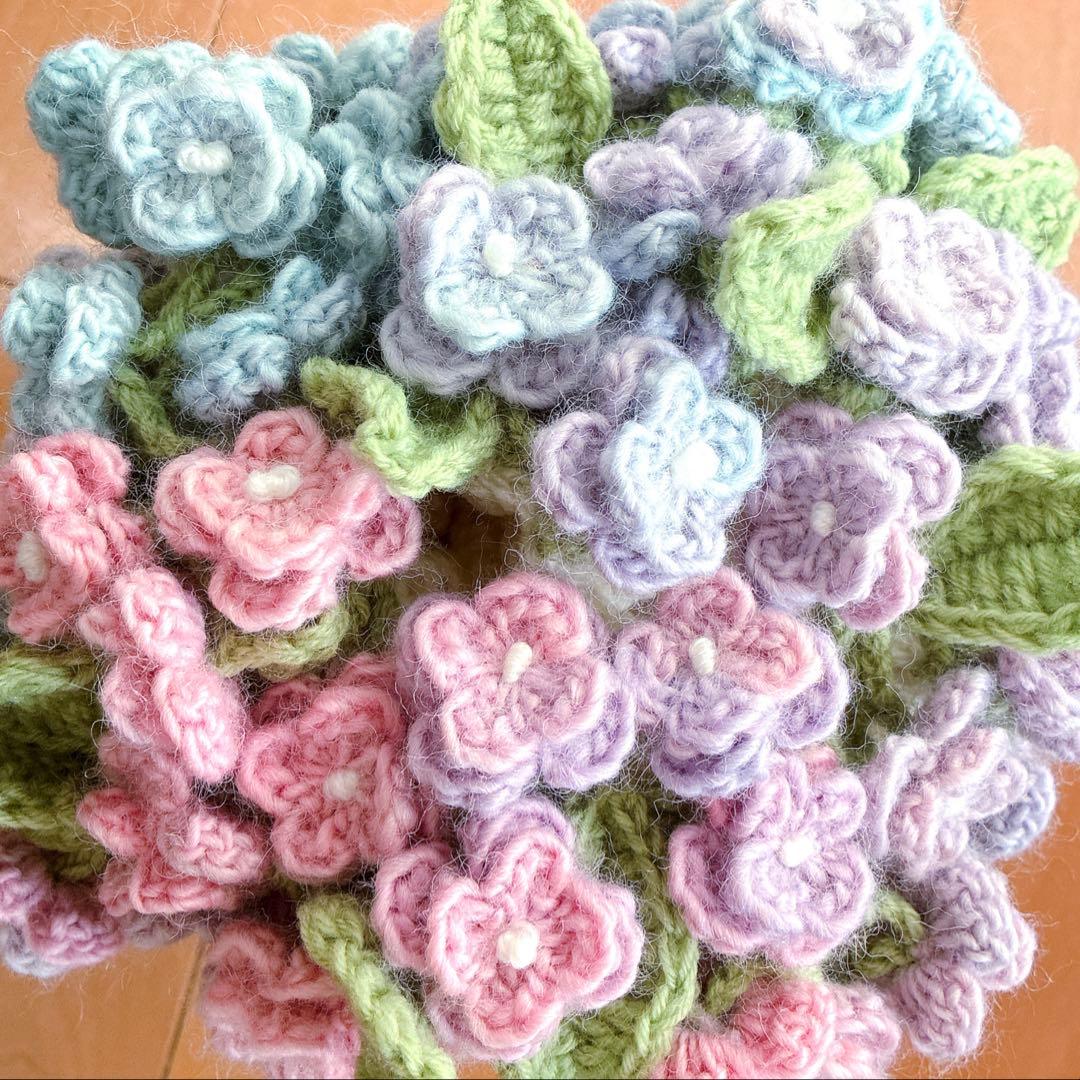 紫陽花　花束ブランケット ブーケブランケット　手編み ハンドメイド 80cm