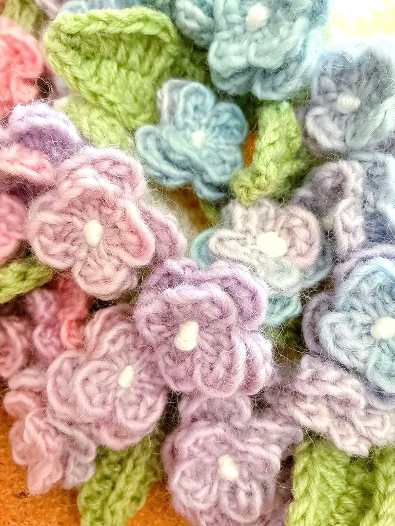 紫陽花　花束ブランケット ブーケブランケット　手編み ハンドメイド 80cm