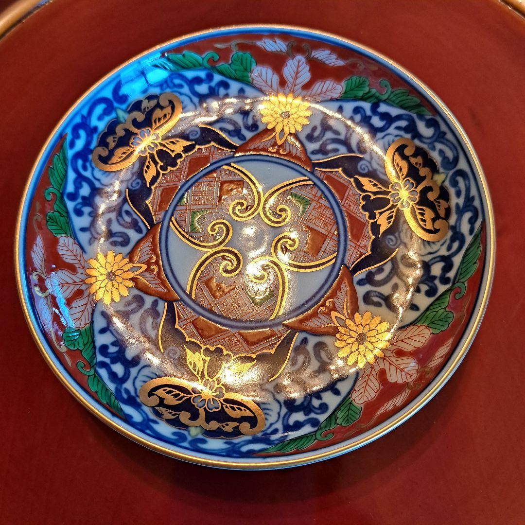 有田焼　其泉窯　金彩古伊万里　金縁　染錦　小皿揃 　銘々皿　見込地紋　賞美堂