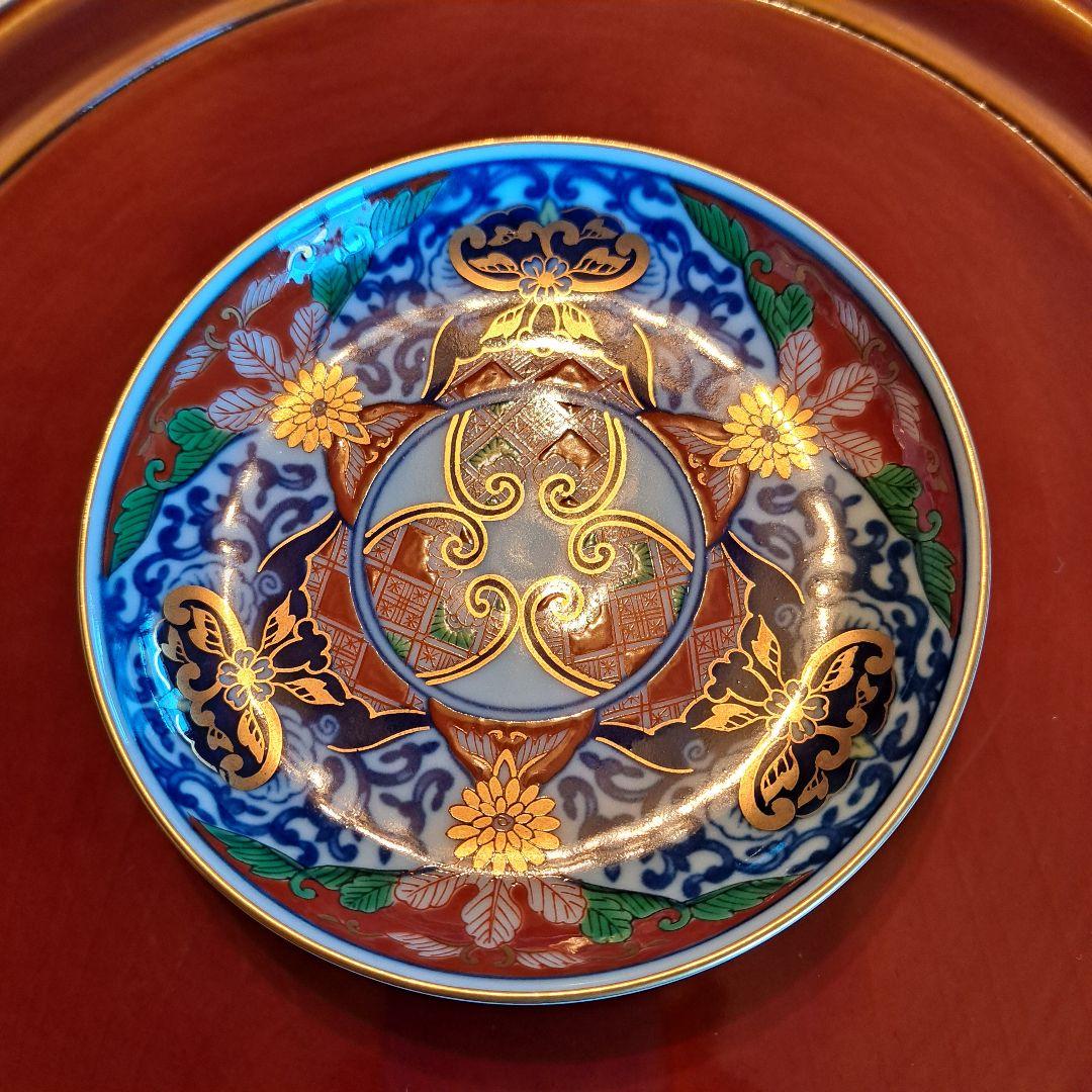 有田焼　其泉窯　金彩古伊万里　金縁　染錦　小皿揃 　銘々皿　見込地紋　賞美堂