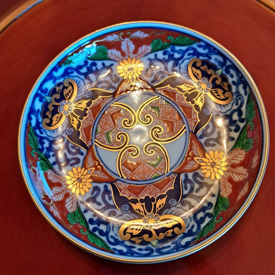 有田焼　其泉窯　金彩古伊万里　金縁　染錦　小皿揃 　銘々皿　見込地紋　賞美堂