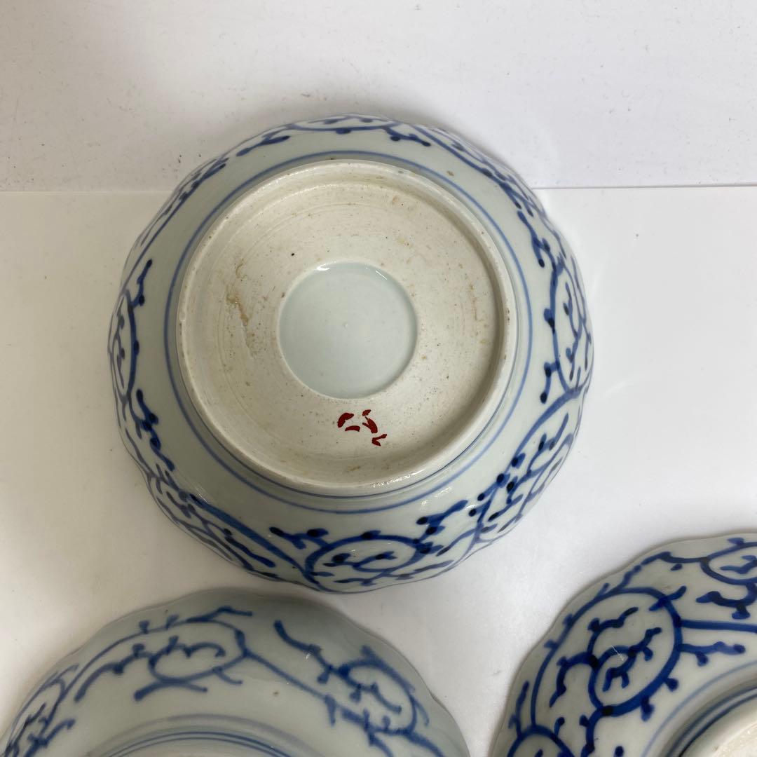 古伊万里 染付蛸唐草 膾皿 6枚　w14.5〜15cm 東キ7-0913①