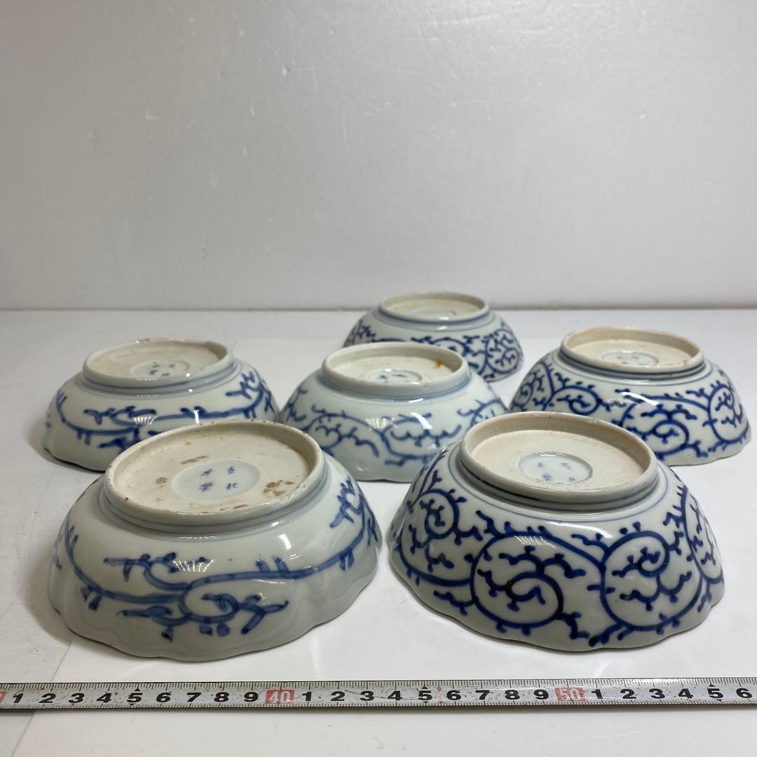 古伊万里 染付蛸唐草 膾皿 6枚　w14.5〜15cm 東キ7-0913①