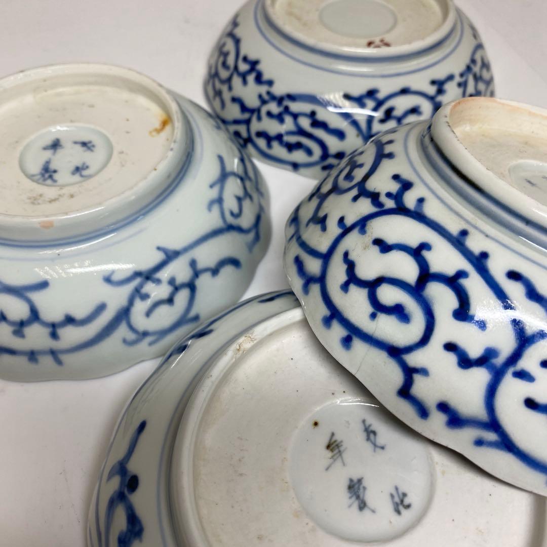 古伊万里 染付蛸唐草 膾皿 6枚　w14.5〜15cm 東キ7-0913①