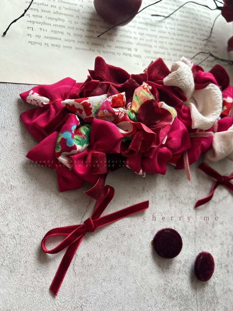 七五三　七五三髪飾り　ヘッドドレス　着物髪飾り　lovelyなボルドー　099