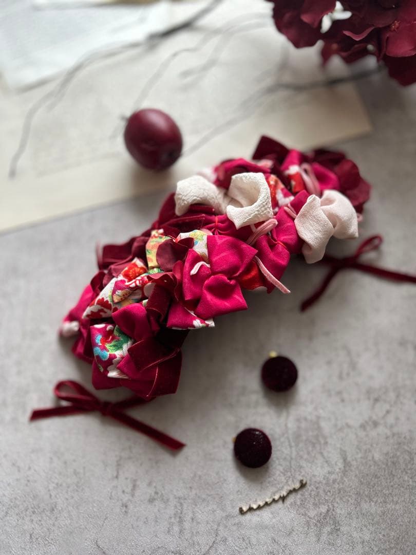 七五三　七五三髪飾り　ヘッドドレス　着物髪飾り　lovelyなボルドー　099