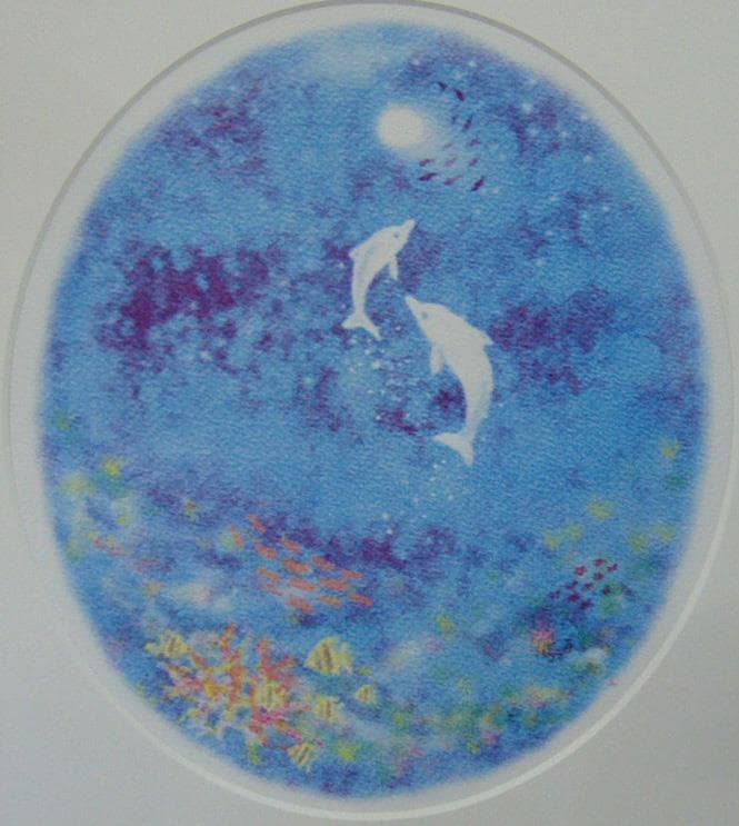 ミユキ  パステル画(複製画）親子のイルカ
