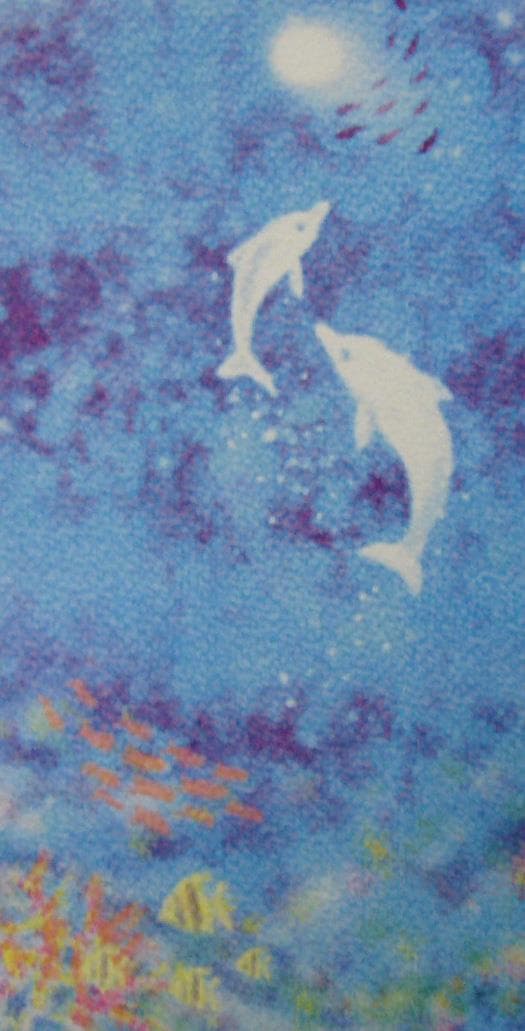ミユキ  パステル画(複製画）親子のイルカ