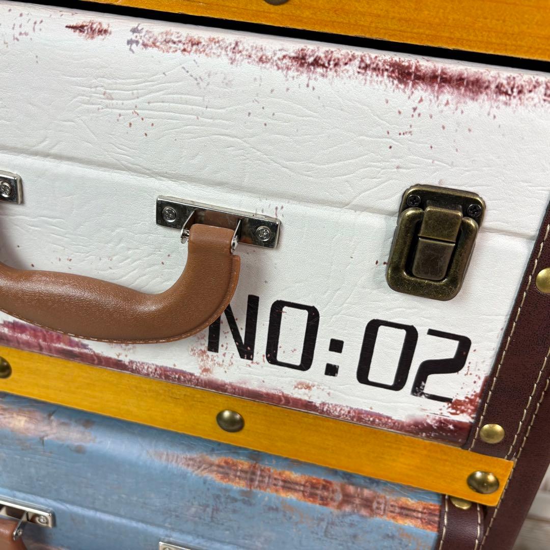 アンティーク調レザートランクチェスト三段脚付（41㎝×80㎝）洋タンス木製飾り棚