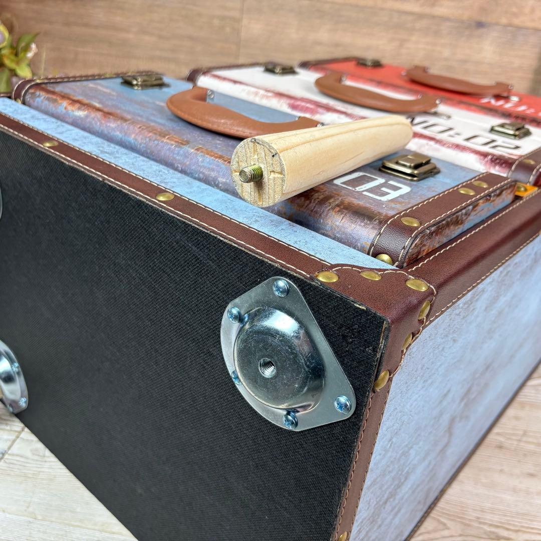 アンティーク調レザートランクチェスト三段脚付（41㎝×80㎝）洋タンス木製飾り棚