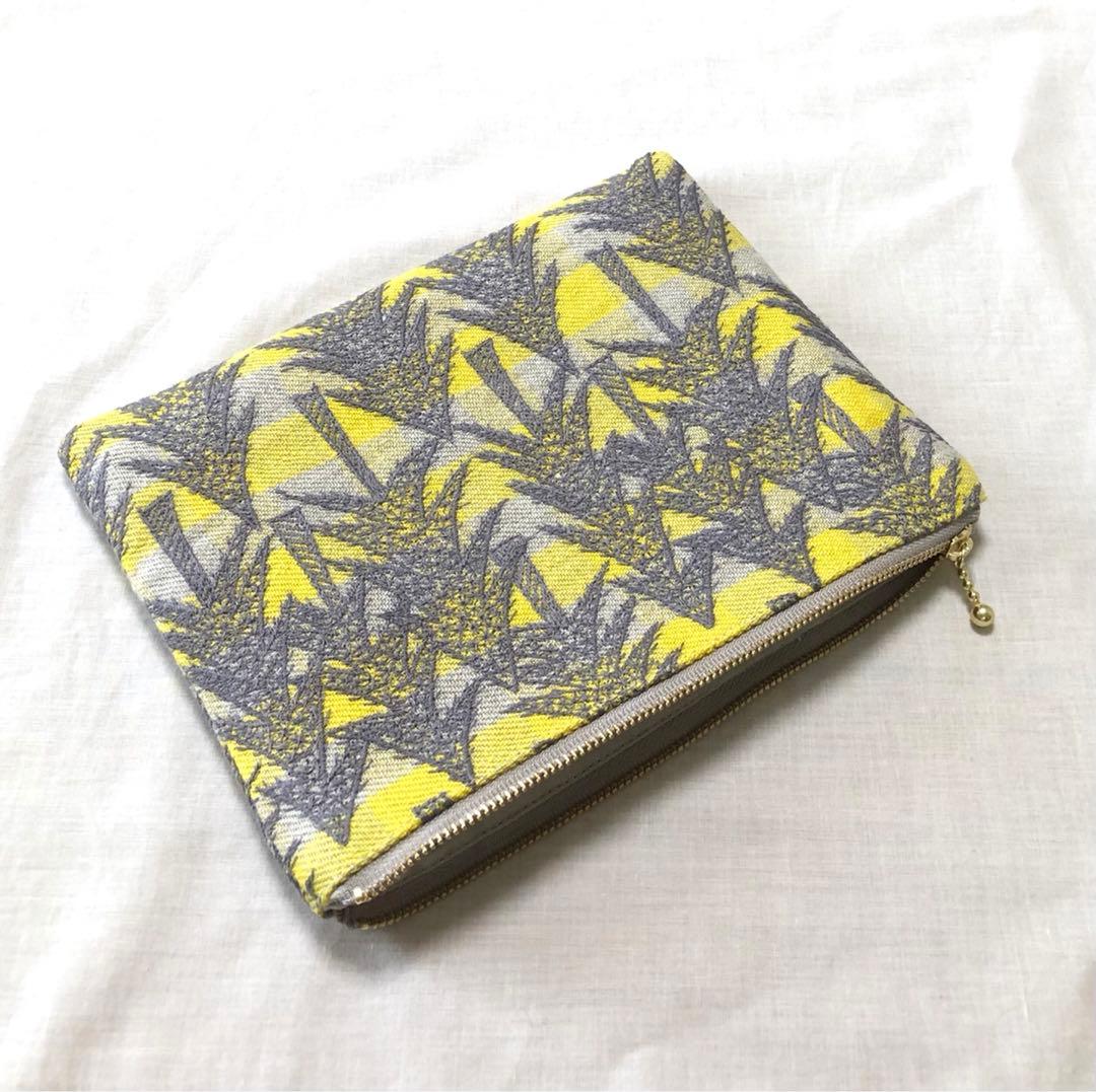 【受注製作】ミナペルホネンランドシアター イエロー フラットポーチ