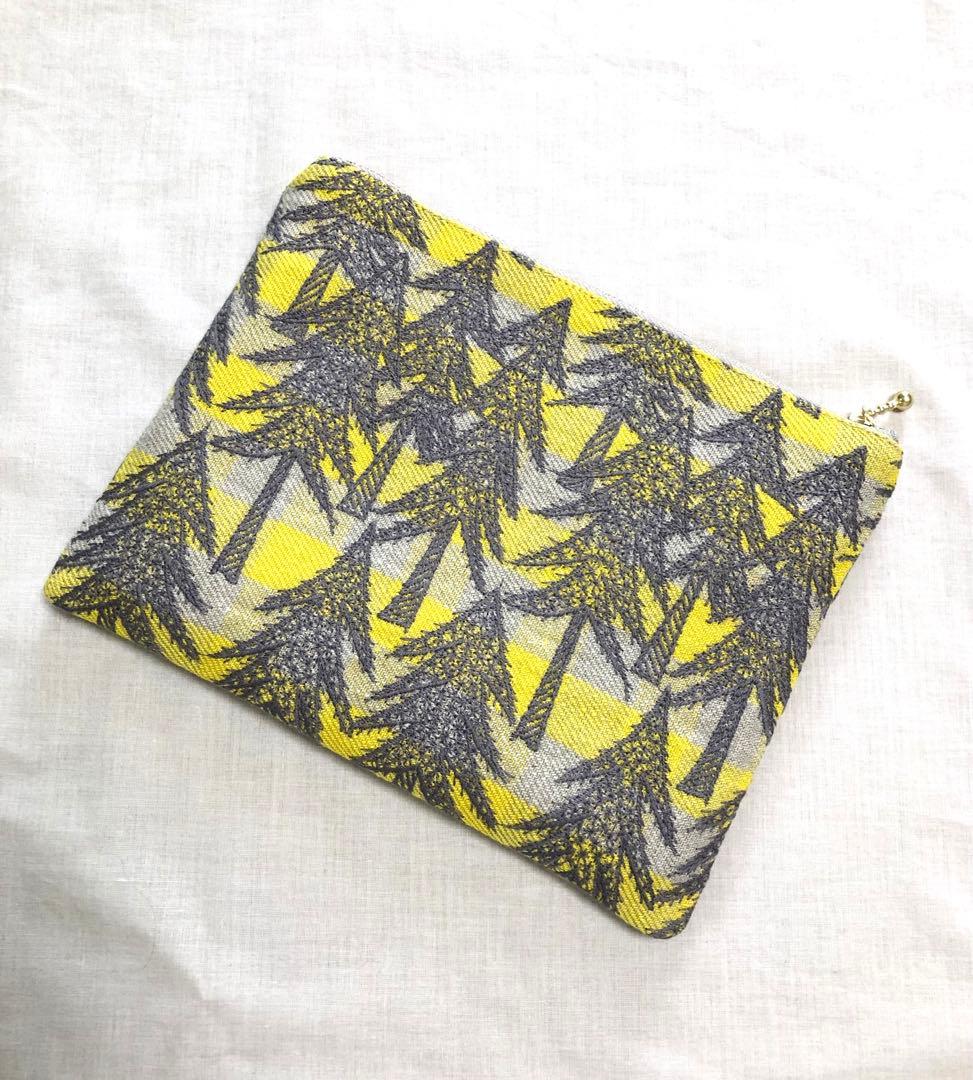 【受注製作】ミナペルホネンランドシアター イエロー フラットポーチ