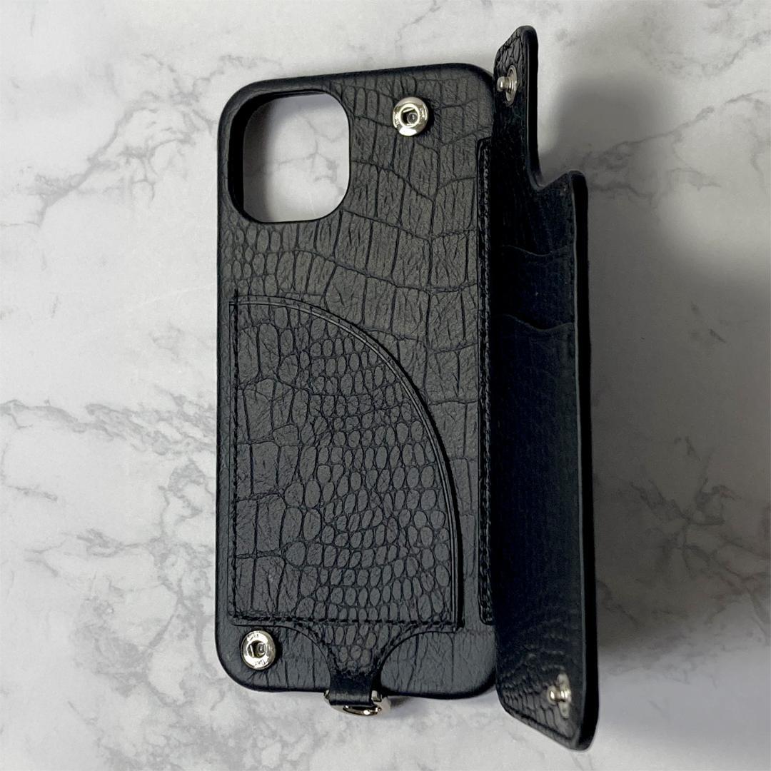 《新品》デミュウiPhone14　クロコ型レザー　本革スマホカバー　スマホケース