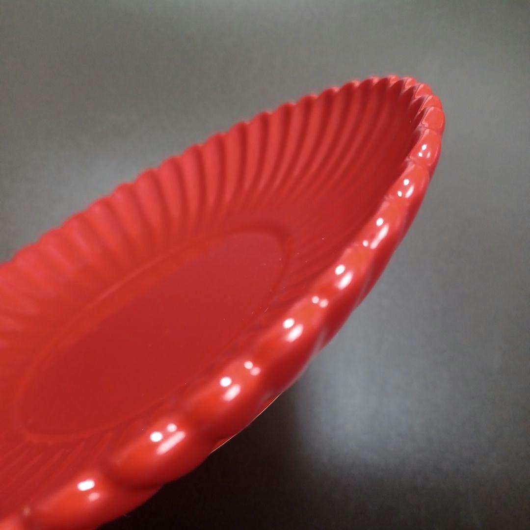 紅釉天藍釉菊口皿一対　中国古美術