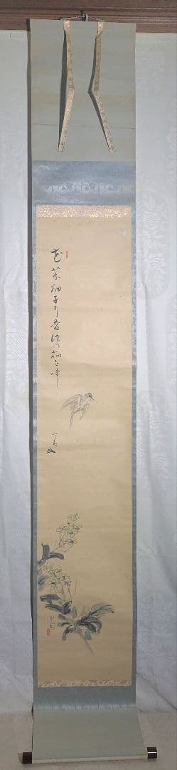 花鳥画　画賛(賛、天春)(画、杏園)銘　掛け軸　合わせ箱　書画、骨董品、美術品
