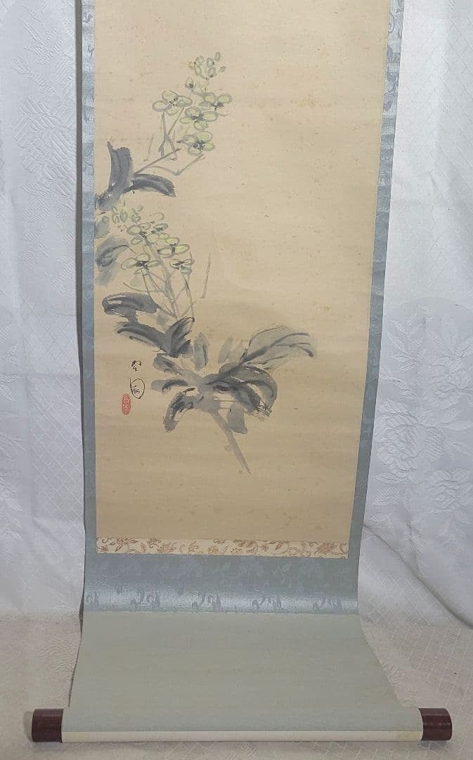 花鳥画　画賛(賛、天春)(画、杏園)銘　掛け軸　合わせ箱　書画、骨董品、美術品
