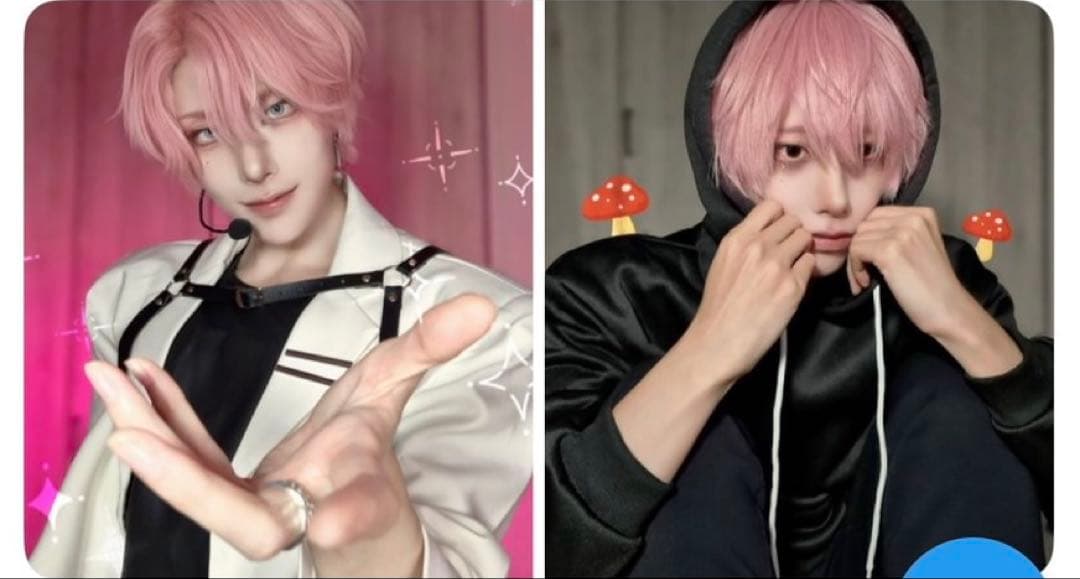 ピンク髪キャラクター スーツ姿