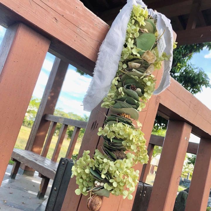 ユーカリ紫陽花木ノ実のガーランド　リース　スワッグ