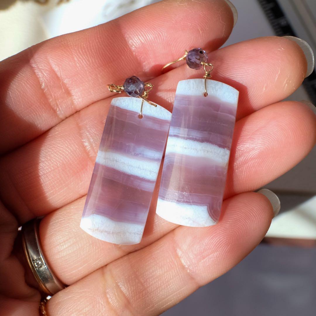 14kgfパープルアゲートレクタングルピアス/イヤリング