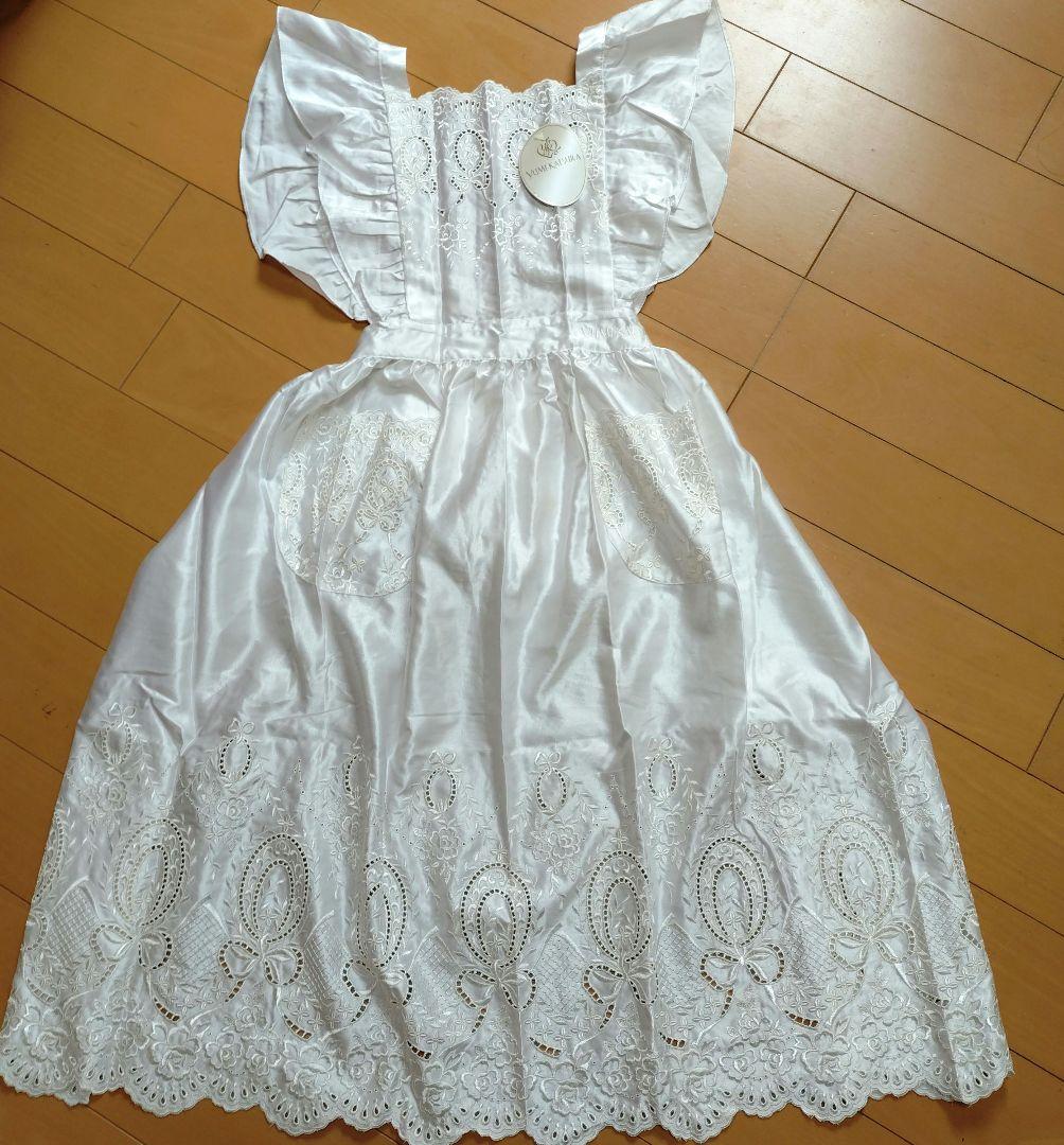 【新品タグ付き】桂由美　フリルレース　刺繍エプロン　白　高級感
