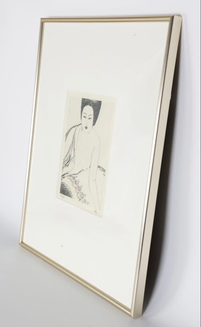 風間完 リトグラフ 54/100 直筆サイン 額装 女性像 美人画 版画 アート