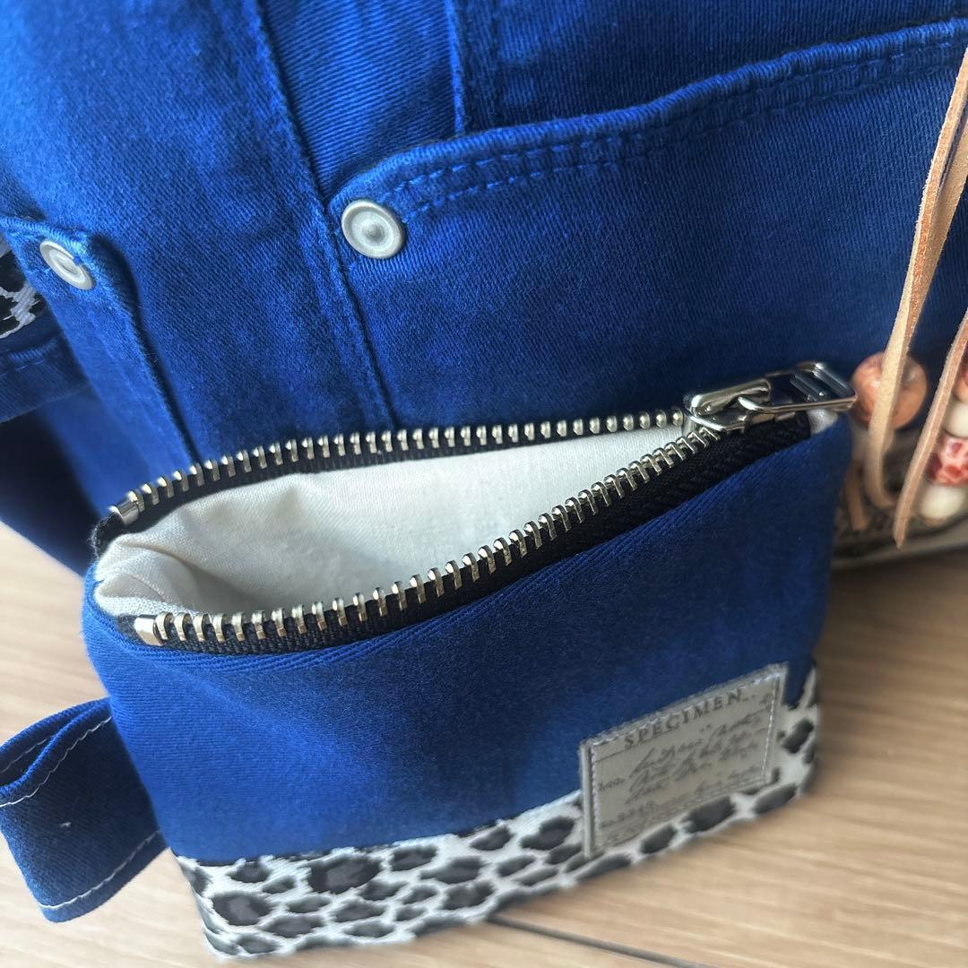 トートバッグ　デニムリメイク　ブルー×レオパード