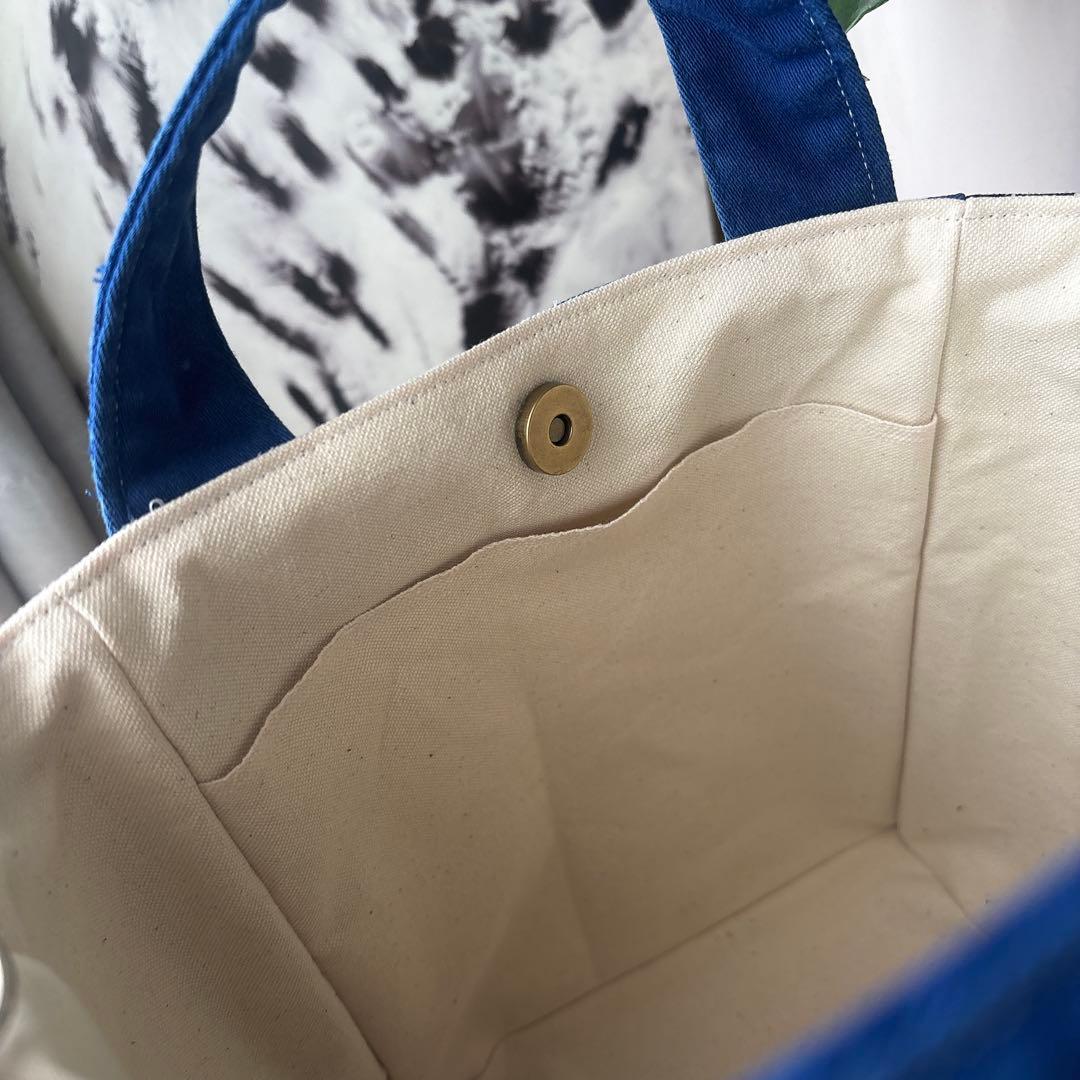 トートバッグ　デニムリメイク　ブルー×レオパード