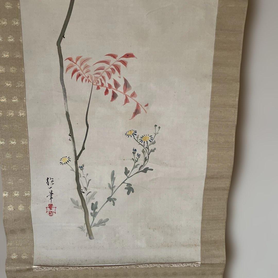 2軸セット　「しだれ桜」　「花と鳥」の掛軸 木製収納箱付き　山梨県の有名画家
