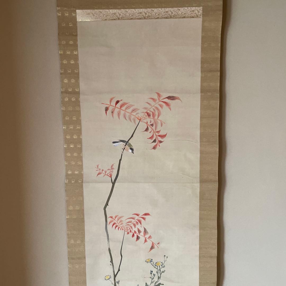 2軸セット　「しだれ桜」　「花と鳥」の掛軸 木製収納箱付き　山梨県の有名画家