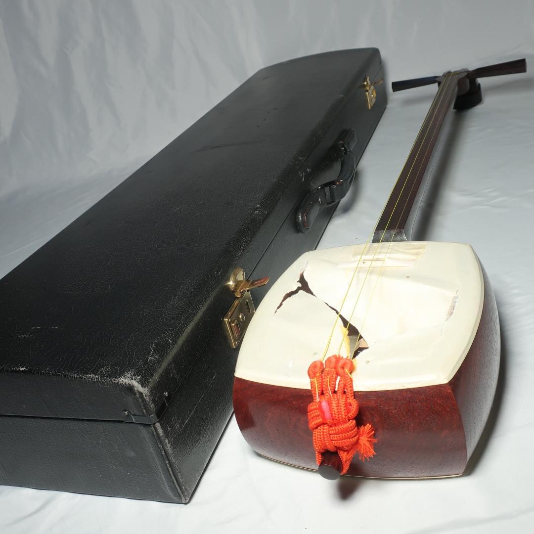 三味線 中棹 黒檀糸巻き 東さわり 撥 ハードケース付 民謡 地唄 管理No.9