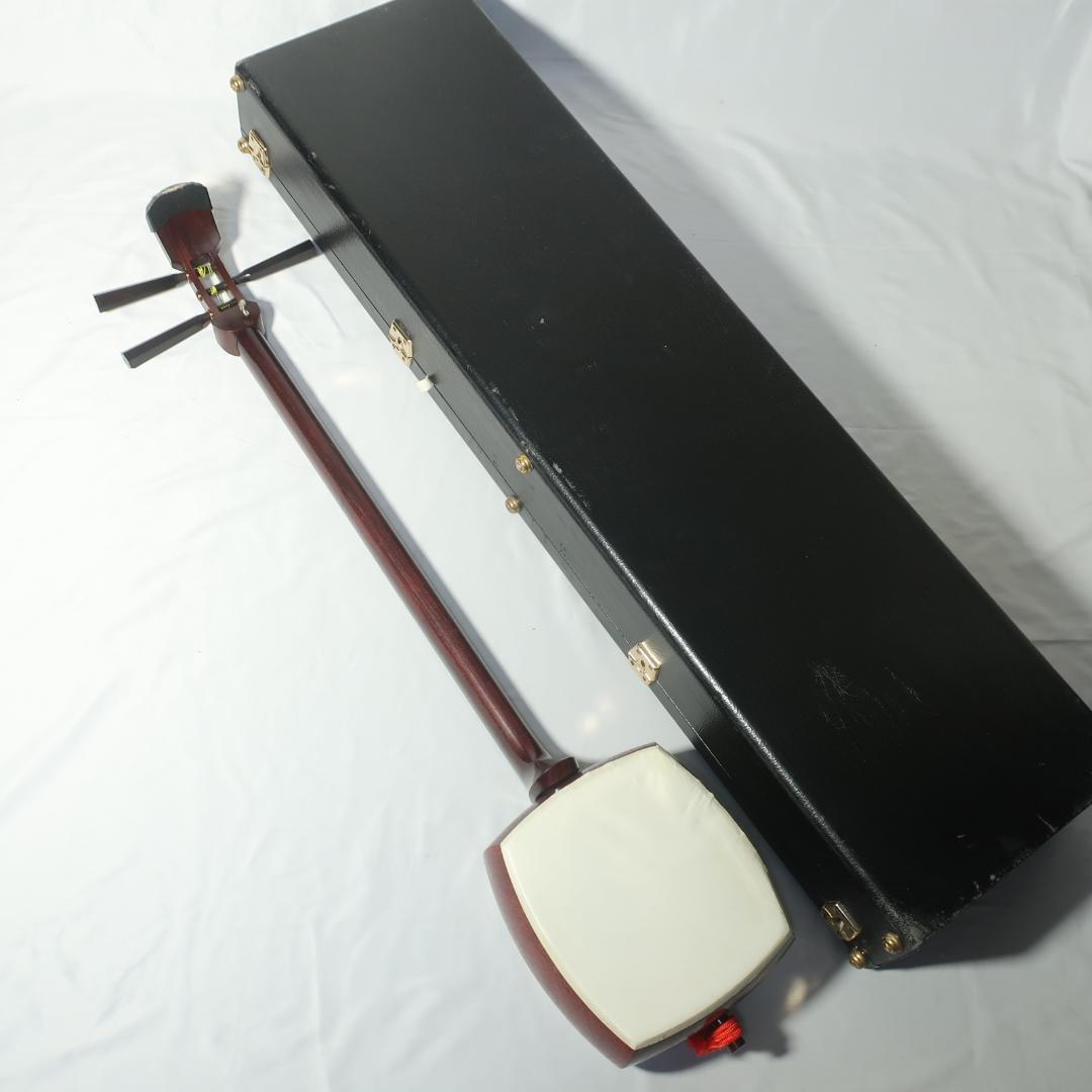 三味線 中棹 黒檀糸巻き 東さわり 撥 ハードケース付 民謡 地唄 管理No.9