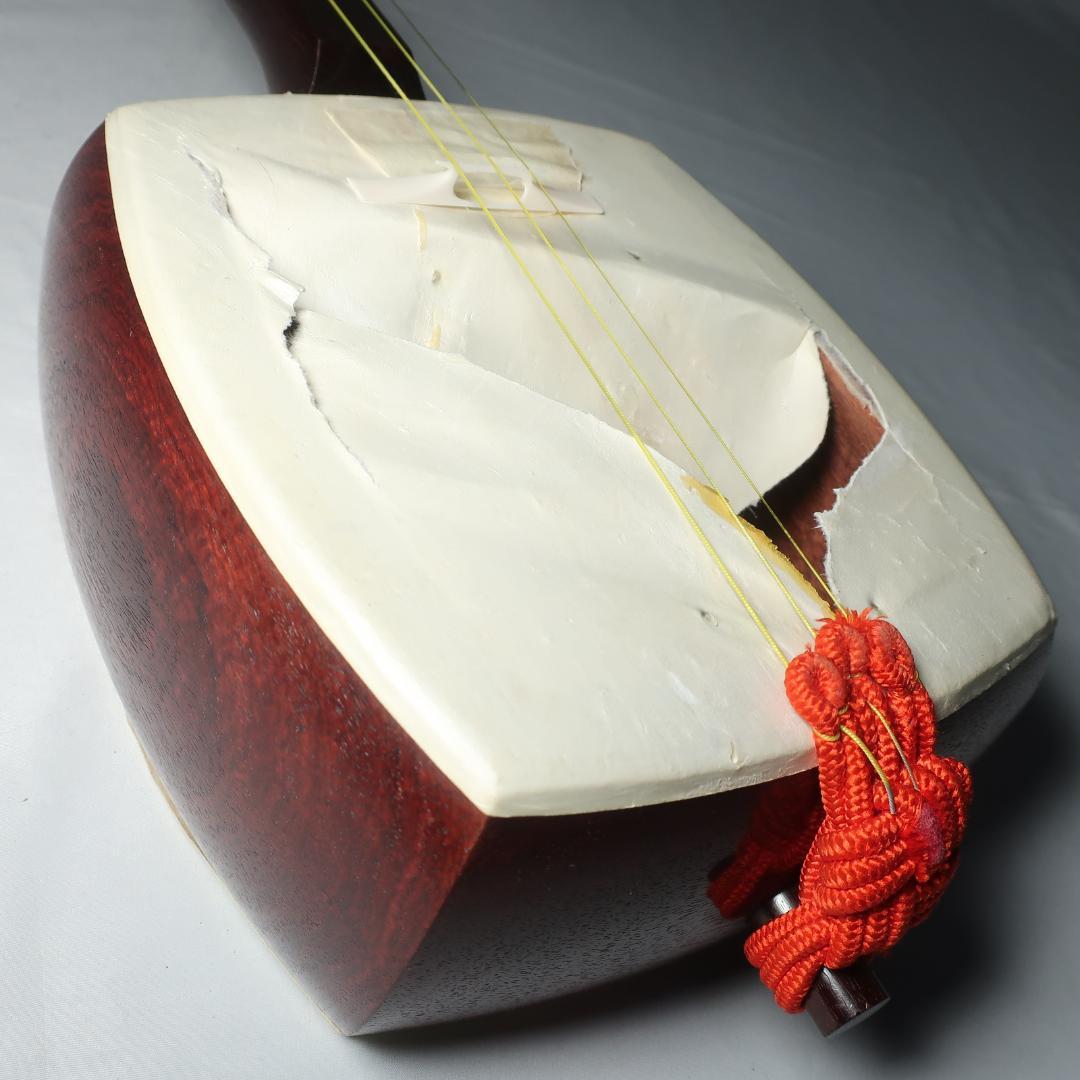 三味線 中棹 黒檀糸巻き 東さわり 撥 ハードケース付 民謡 地唄 管理No.9