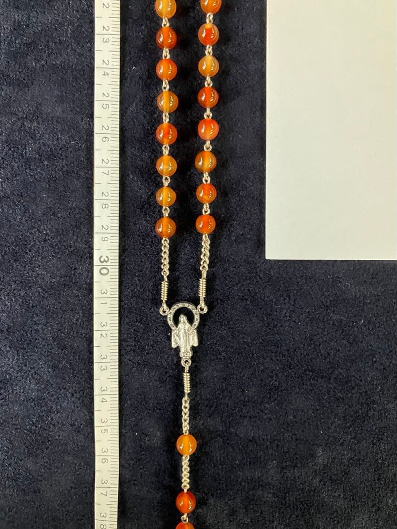 カトリック　ロザリオ　手編み　カーネリアン　長崎編み